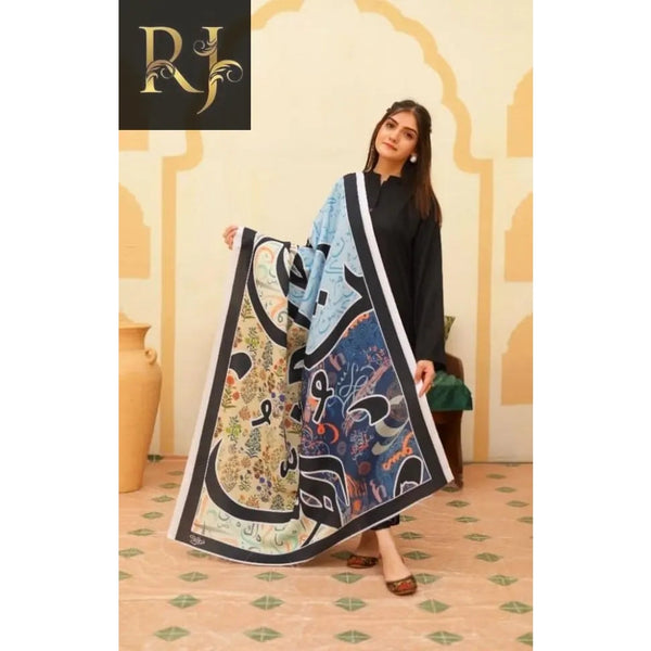 3 pcs womens unstitched katan silk printed suit RJ Kollection