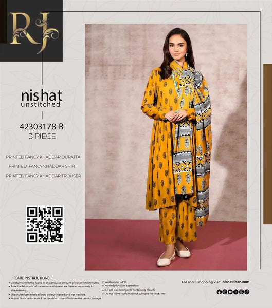 3 pcs womens unstitched khaddar printed suit RJ Kollection