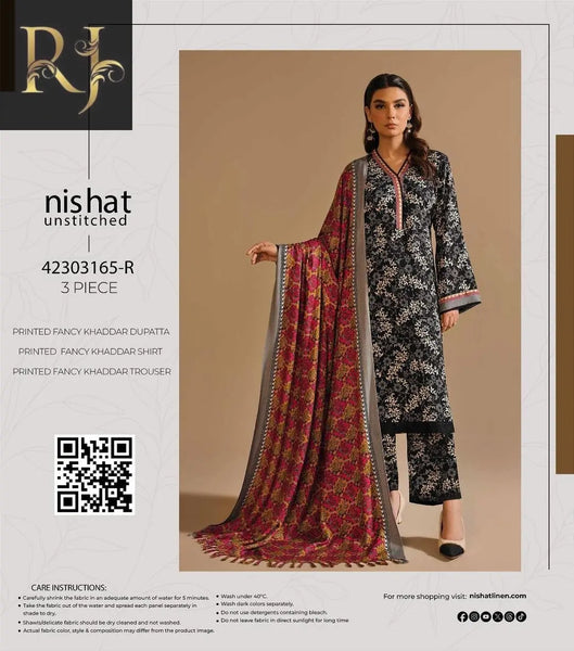 3 pcs womens unstitched khaddar printed suit RJ Kollection