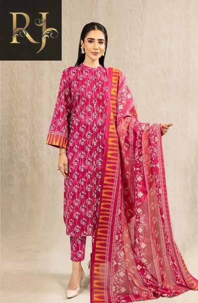 3 pcs womens unstitched khaddar printed suit RJ Kollection