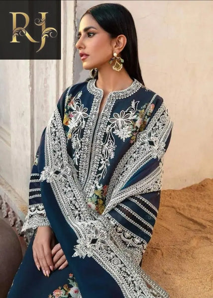 3 pcs womens unstitched lawn embroided suit RJ Kollection