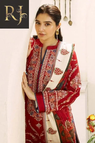 3 pcs womens unstitched lawn embroided suit RJ Kollection