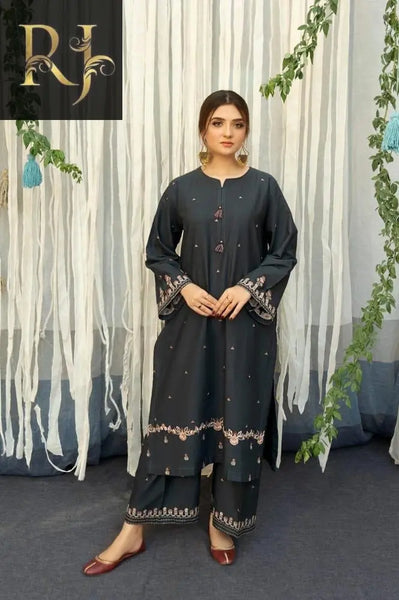 3 pcs womens unstitched lawn embroided suit RJ Kollection