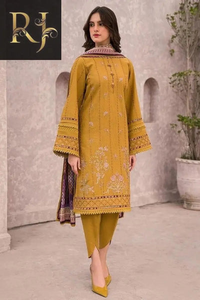 3 pcs womens unstitched lawn embroided suit RJ Kollection