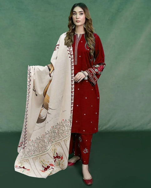 3 Pc's women's unstitched embroided suit