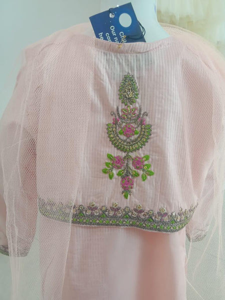 3 pcs girls cotton textured stitched suit