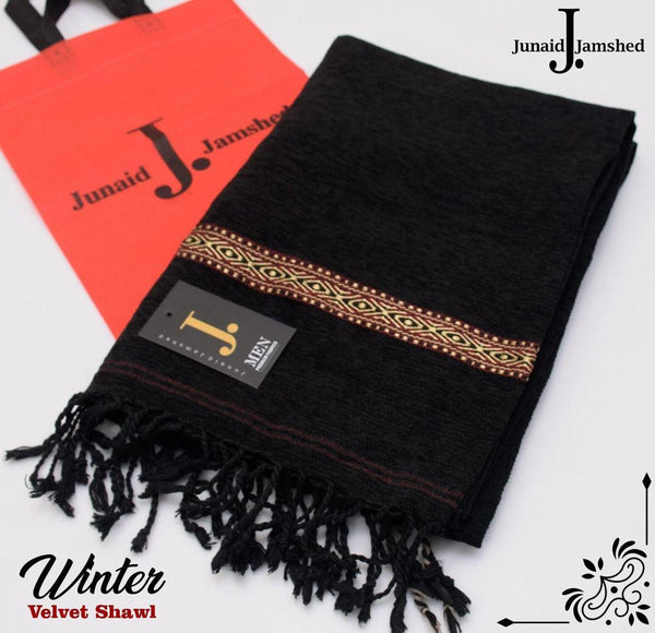 Luxurious embroided velvet shawl- Black