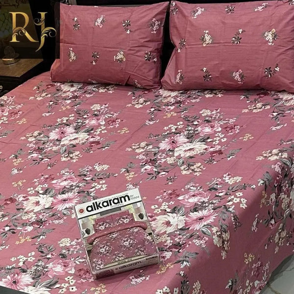 Al karam 3 pcs double bed size bedsheet( Pink) RJ Kollection