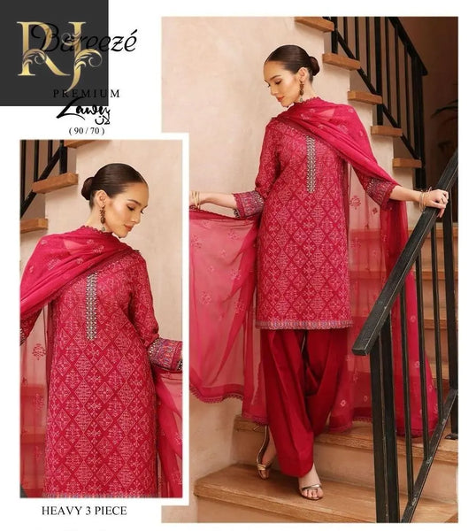 Bareeze 3 pcs womens unstitched lawn embroided suit RJ Kollection