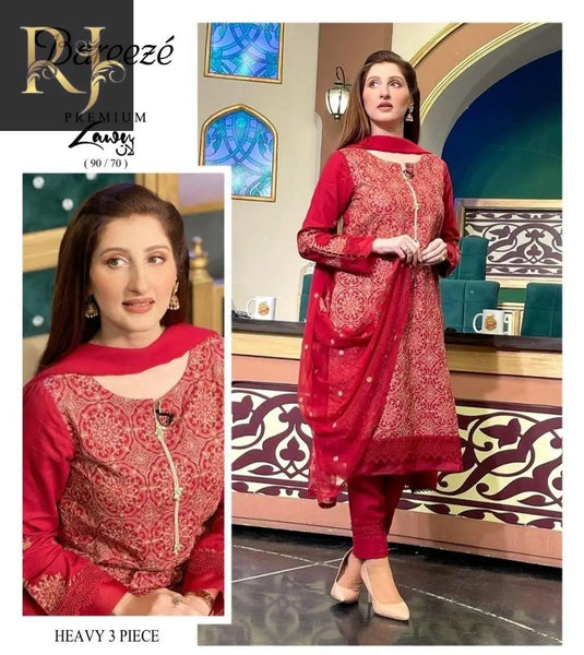 Bareeze 3 pcs womens unstitched lawn embroided suit RJ Kollection