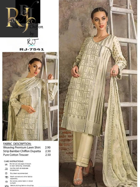 Beige Shade Embroidered Women's Unstitched 3-Piece Lawn By RJ Kollection - RJ Kollection 3150.00 Clothing RJ Brand 