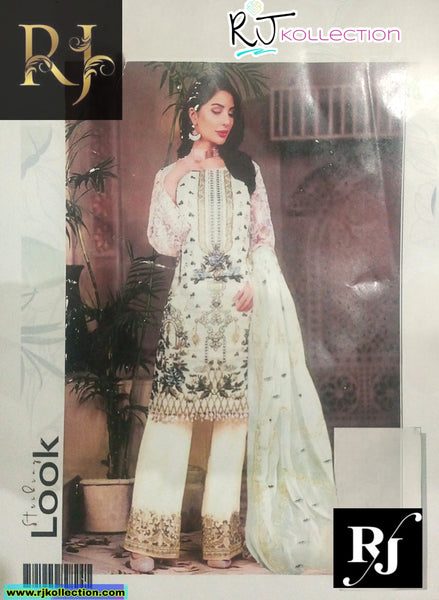 Beige Shade Embroidered Women's Unstitched 3-Piece Lawn Suit By RJ Kollection - RJ Kollection 4295.55 Clothing RJ Brand 