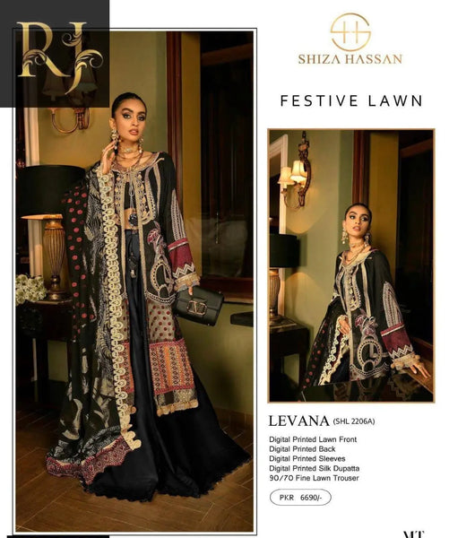 Black Embroidered Women’s Unstitched 3-Piece Lawn Suit By Sashi (R) - RJ Kollection 2850.00  RJ Kollection 