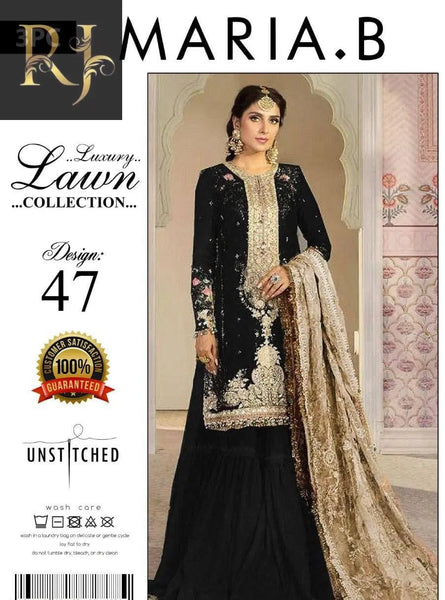 Black Full Embroidered Women’s Unstitched 3-Piece Lawn Suit By Maria. B (R) - RJ Kollection 3600.00 clothes RJ Kollection 