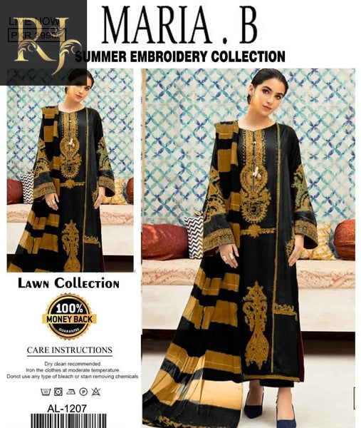 Black Stylish & New Design Women’s Embroidered Unstitched 3-Piece Lawn Suit By Maria.B - RJ Kollection 3599.00 clothes RJ Kollection 