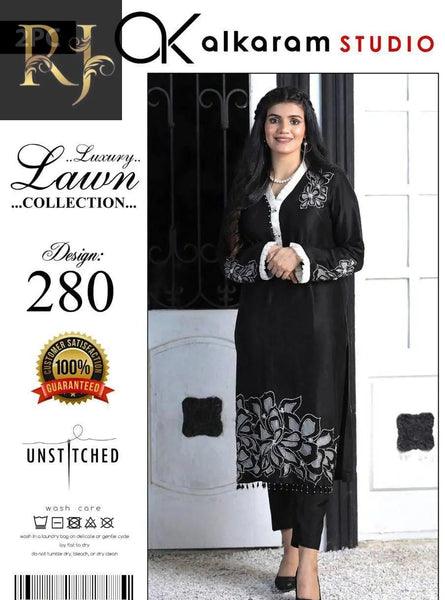 Black Women’s Embroidered Unstitched 3-Piece Lawn Suit By Alkaram (R) - RJ Kollection 2599.00 clothes RJ Kollection 