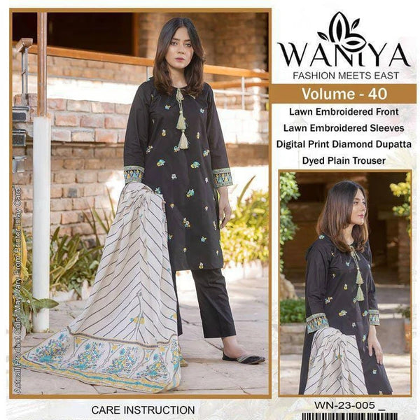 Black Women’s Unstitched 3-Piece Lawn Suit By Waniya (R)