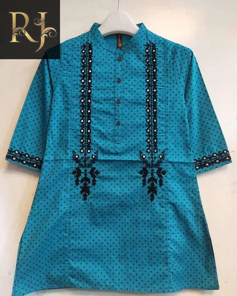 Blue Embroidered Kids Cotton Kurta: Comfort & Style Combined - RJ Kollection 2199.00  RJ Kollection 