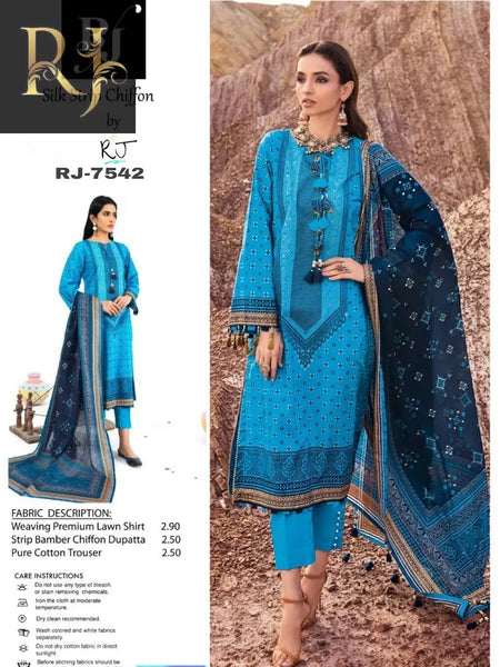 Blue Embroidered Women’s Unstitched 3-Piece Lawn Suit By RJ Kollection - RJ Kollection 3150.00 Clothing RJ Brand 