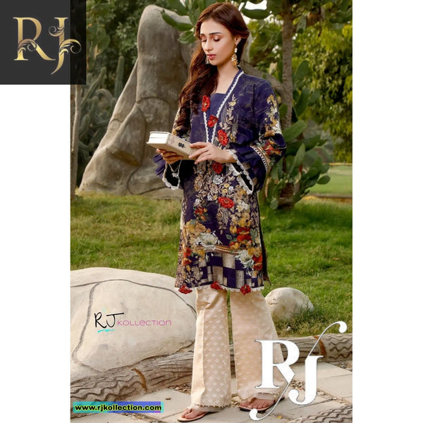 Blue Women’s Embroidered Unstitched 3-Piece Lawn Suit By RJ Kollection - RJ Kollection 2850.00 Clothing RJ Brand 