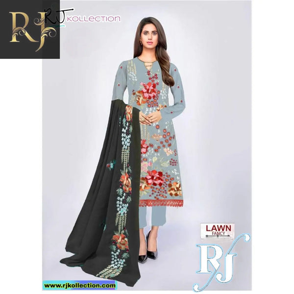 Bluish-Gray Embroidered Women's 3-Piece Linen Suit By RJ Kollection - RJ Kollection 4250.00 Clothing RJ Brand 