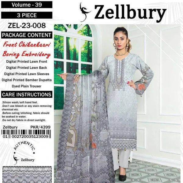 Bluish Gray Women’s Embroidered 3-Piece Unstitched Lawn By Zellbury - RJ Kollection 3199.00  RJ Kollection 