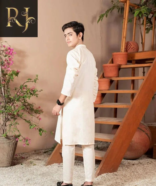 Boys Embroided Kurta trouser suit set ( white) RJ Kollection