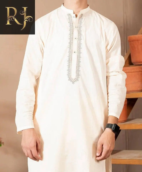 Boys Embroided Kurta trouser suit set ( white) RJ Kollection