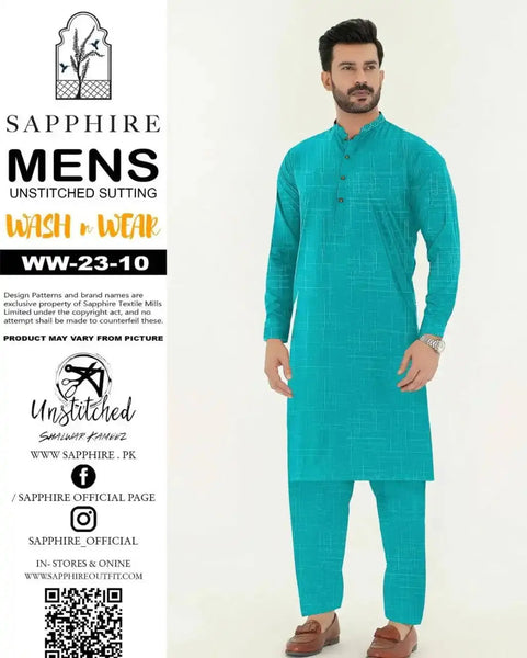 Bright Cyan Men's Unstitched Suit by Sapphire r - RJ Kollection 2199.00 clothes RJ Kollection 