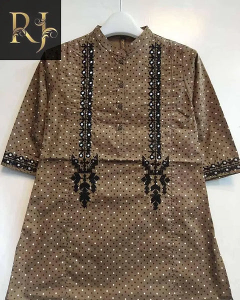 Brown Embroidered Kids Cotton Kurta - RJ Kollection 2199.00  RJ Kollection 