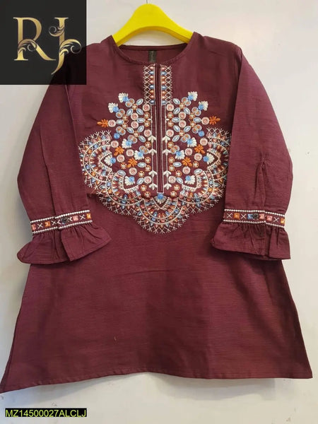 Dark Brown Embroidered Khaddar Kurta for kids: Durable & Playful - RJ Kollection 1999.00  RJ Kollection 