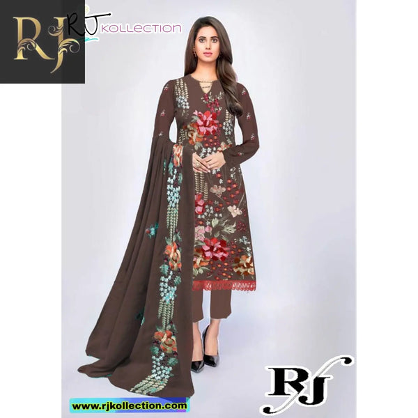 Dark Brown Embroidered Women's 3-Piece Linen Suit By RJ Kollection - RJ Kollection 4250.00 Clothing RJ Brand 