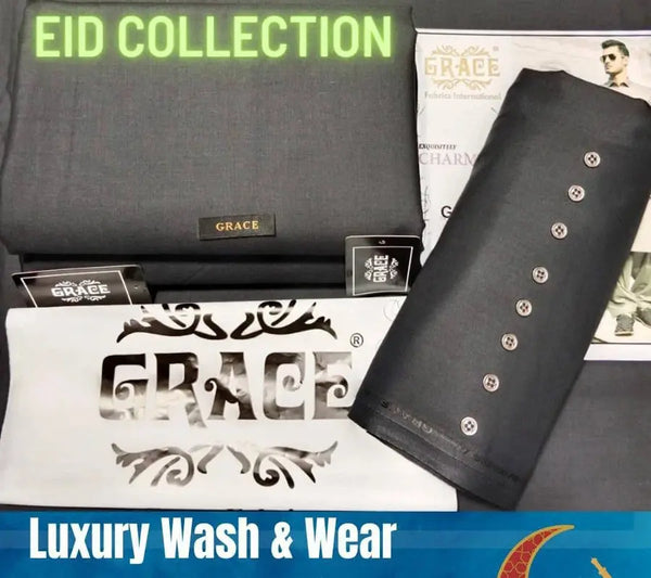 Dark Gray Men’s Unstitched Wash & Wear By Grace (R) - RJ Kollection 1999.00  RJ Kollection 