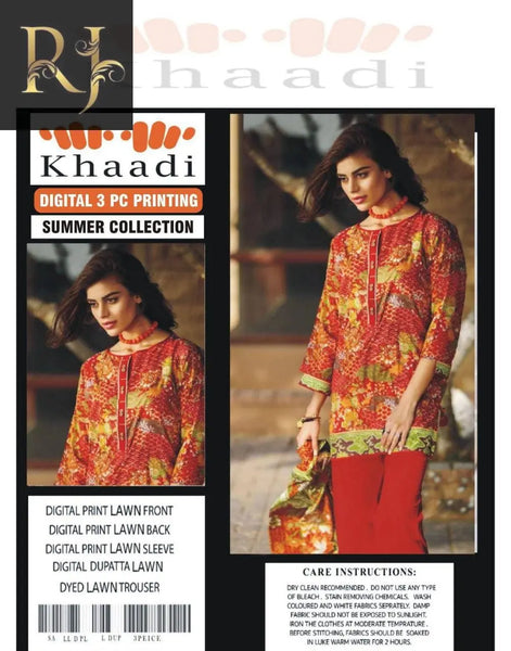 Dark Red Women’s Unstitched 3-Piece Lawn Suit By Khaadi (R) - RJ Kollection 2999.00 clothing RJ Kollection 