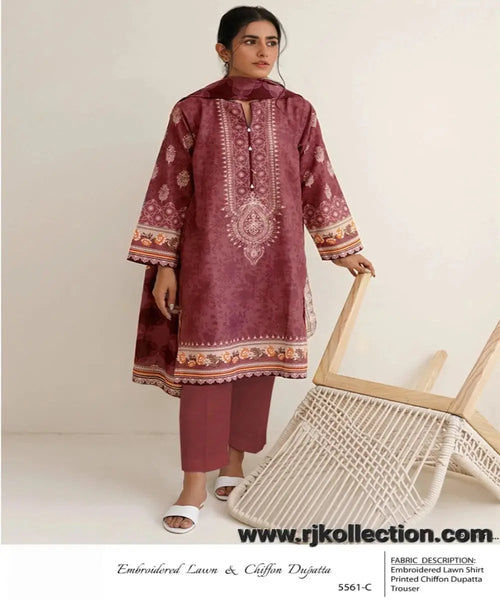 Deep Red Women’s Embroidered 3-Piece Unstitched Lawn By RJ Kollection - RJ Kollection 3199.00  RJ Kollection 