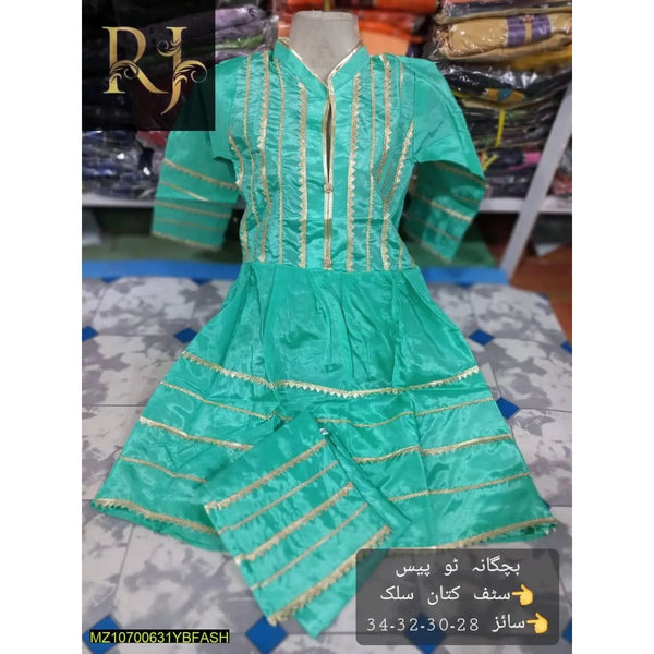 Deep Teal Linen Embroidered 2-Piece Frock For Kids - RJ Kollection 999.00  RJ Kollection 