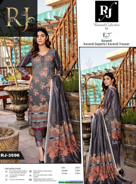 Drak Gray Self-Printed Women’s Embroidered Unstitched 3-Piece High-Quality Krandi Suit by RJ Kollection - RJ Kollection 3495.00 Clothing RJ Brand 