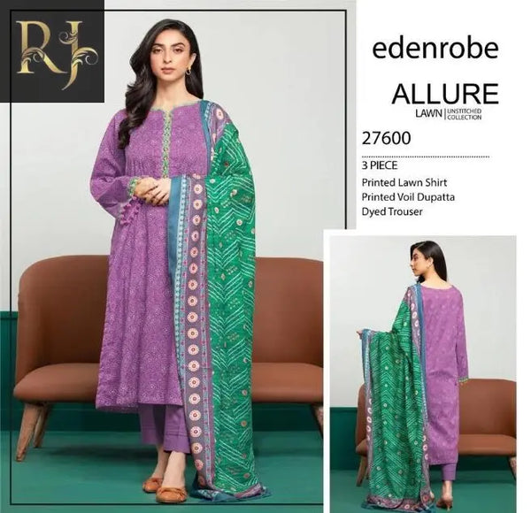 Edenrobe 3 pcs Women's Unstitched Lawn Suit RJ Kollection