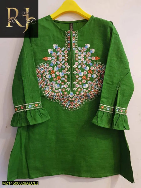 Green Embroidered Khaddar Kurta for kids: Premium Khaddar Fabric - RJ Kollection 1999.00  RJ Kollection 