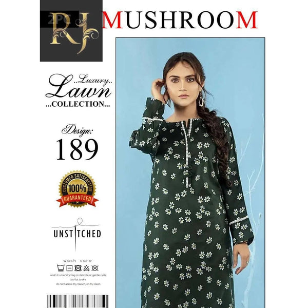 Greenish-Gray Women’s Embroidered Unstitched Lawn Suit By Mushroom - RJ Kollection 2599.00 clothes RJ Kollection 