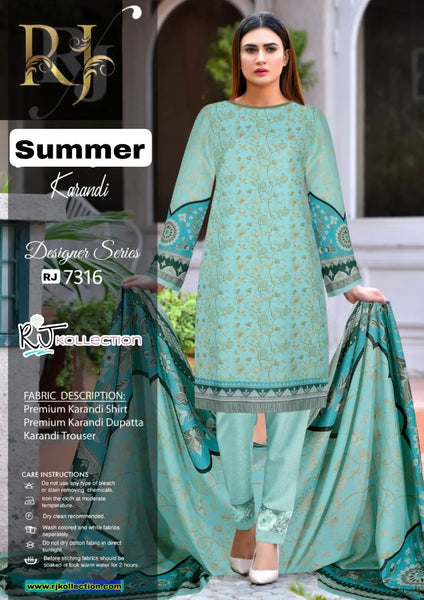 Greenish Women’s Embroidered Unstitched 3-Piece High-Quality Krandi Suit by RJ Kollection - RJ Kollection 2750.00 Clothing RJ Brand 