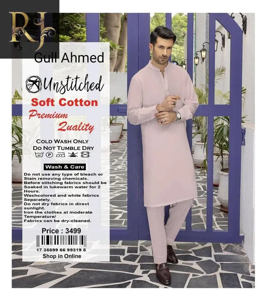 Gul Ahmad Men Unstitched Cotton Dress By RJ - RJ Kollection 3499.00  RJ Kollection 