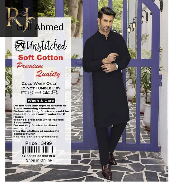 Gul Ahmad Men Unstitched Cotton Dress By RJ - RJ Kollection 3499.00  RJ Kollection 