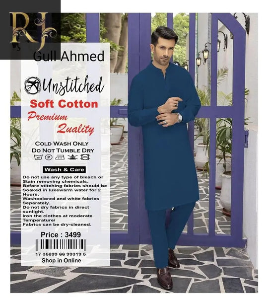 Gul Ahmad Men Unstitched Cotton Dress By RJ - RJ Kollection 3499.00  RJ Kollection 