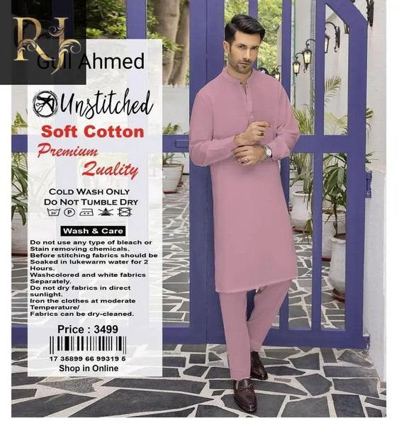 Gul Ahmad Men Unstitched Cotton Dress By RJ - RJ Kollection 3499.00  RJ Kollection 