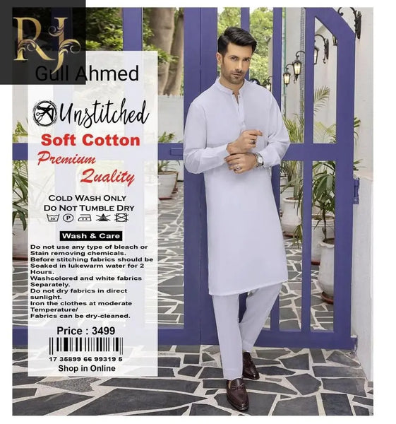 Gul Ahmad Men Unstitched Cotton Dress By RJ - RJ Kollection 3499.00  RJ Kollection 