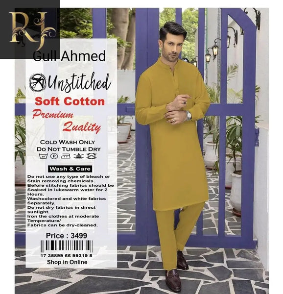 Gul Ahmad Men Unstitched Cotton Dress By RJ - RJ Kollection 3499.00  RJ Kollection 