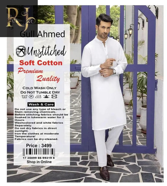 Gul Ahmad Men Unstitched Cotton Dress By RJ - RJ Kollection 3499.00  RJ Kollection 