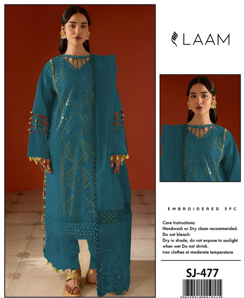 3 pc womens unstitched chickenkari embroided suit