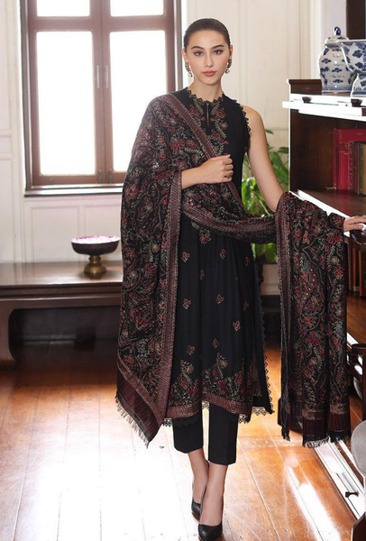 3 pcs womens unstitched Dhanak embroided suit